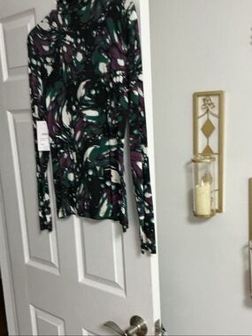belk Green, Purple & Black Abstract Ribbed Mock Top